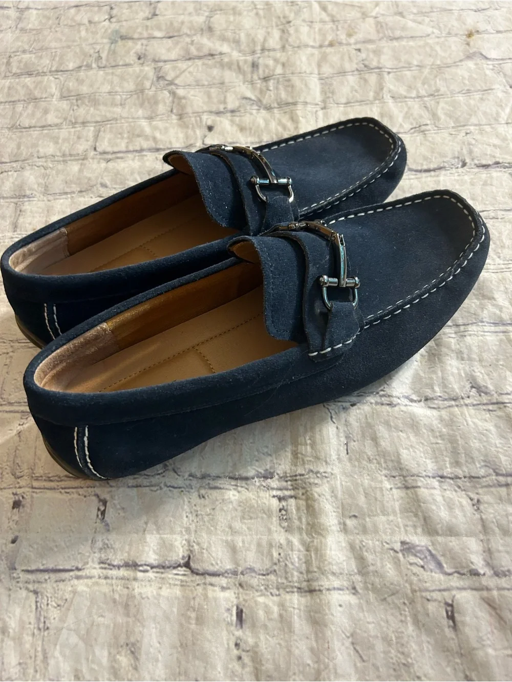ALFANI JAMES NAVY BLUE SUEDE HORSE BIT SLIPON DRIVING LOAFERS MENS SIZE 11M